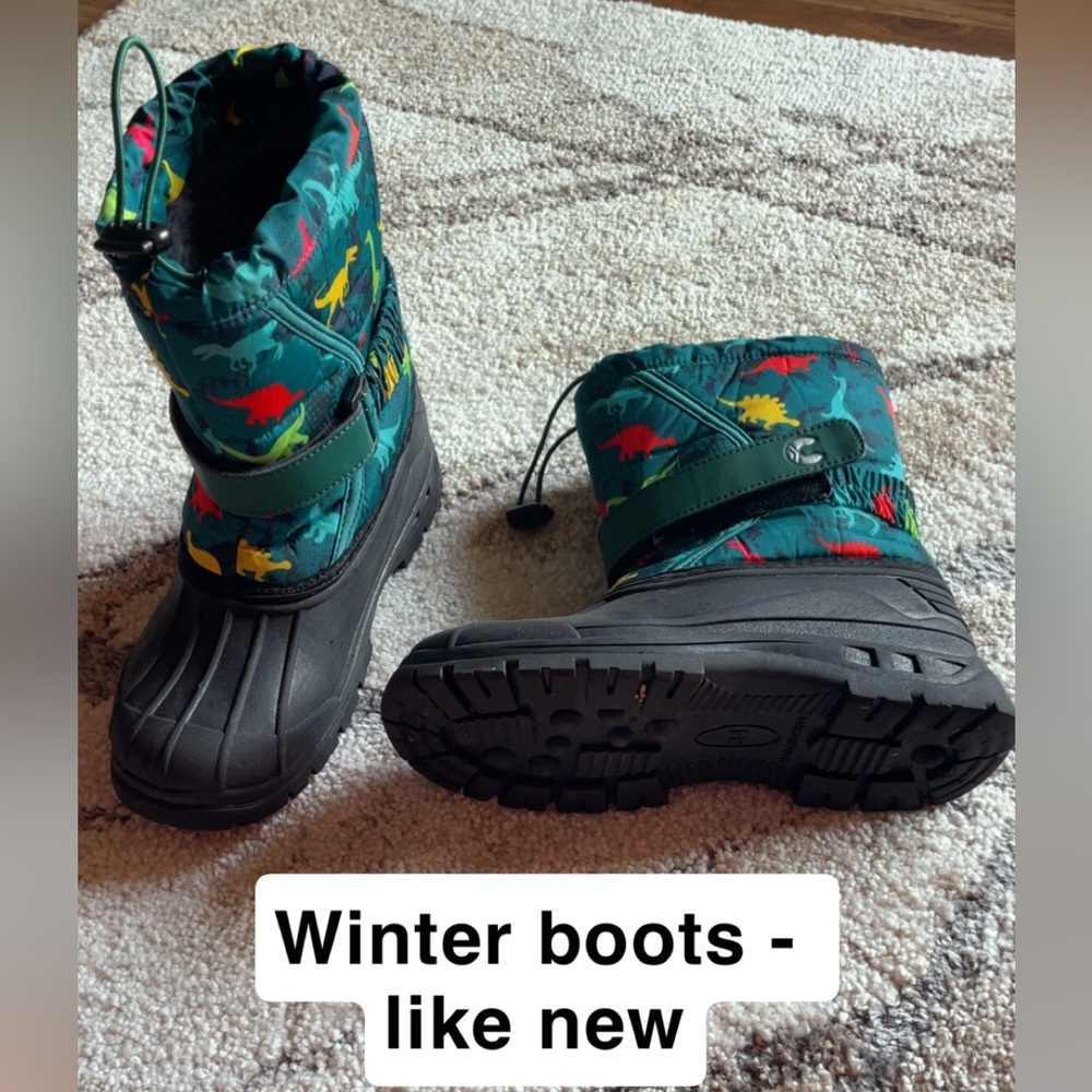 Kids Green Dinosaur Winter Boots